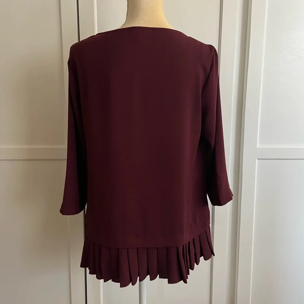 J. JILL Burgundy 3/4 Sleeve Blouse Tunic Size S - Picture 2 of 12
